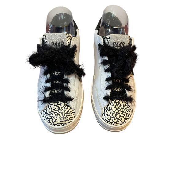 P448 John Cement Low Top Sneaker w/ Silver Glitter & Black Feather Laces Size 38 - Picture 2 of 15